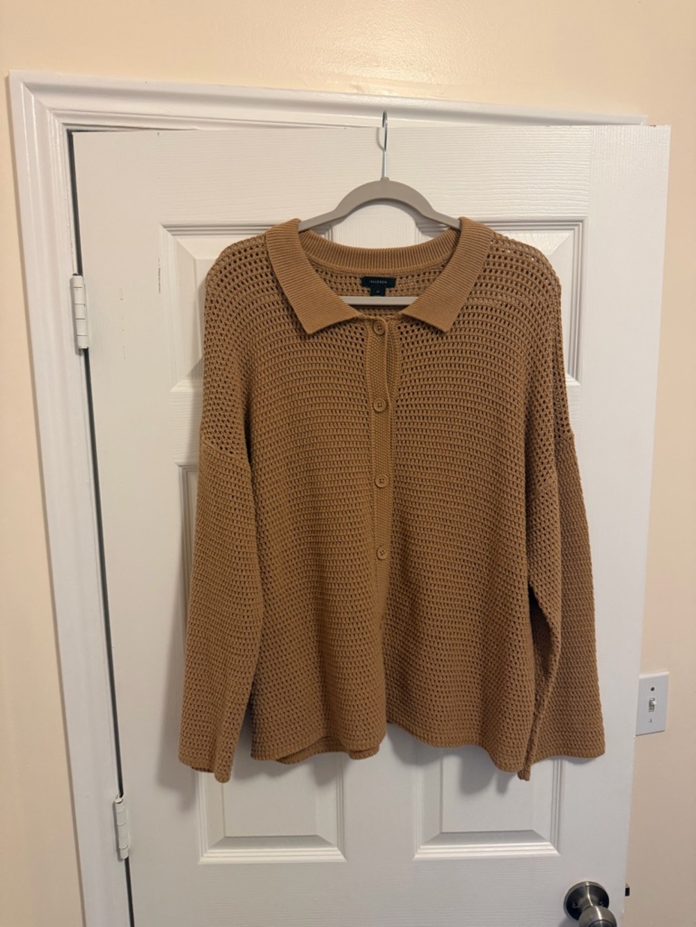 Halogen Crochet Knit Button-Up Sweater/Cardigan